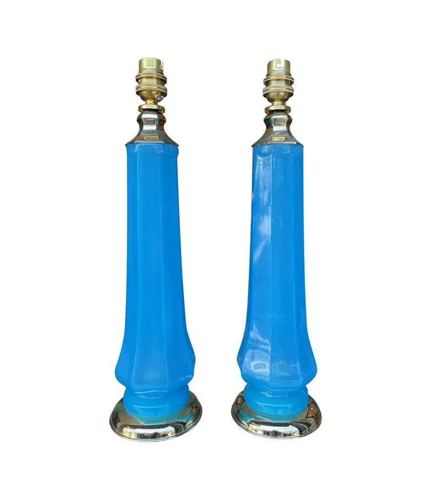 A pair of 1960s blue Murano opaline glass lamps by Giovanni Cenedese 6