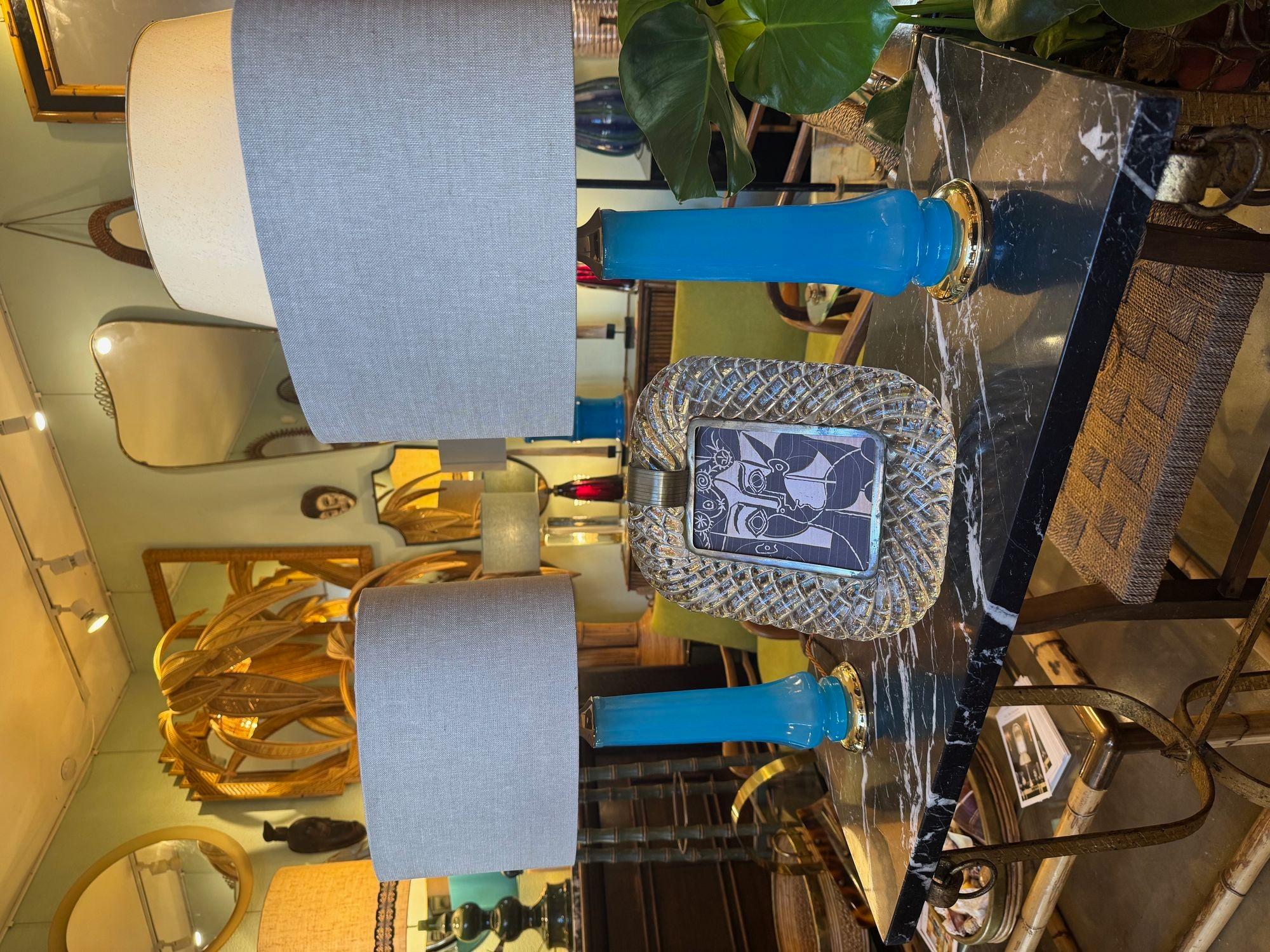 A pair of 1960s blue Murano opaline glass lamps by Giovanni Cenedese 7