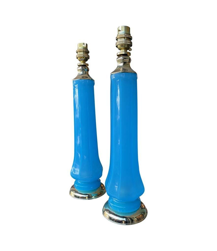 A pair of 1960s blue Murano opaline glass lamps by Giovanni Cenedese 8