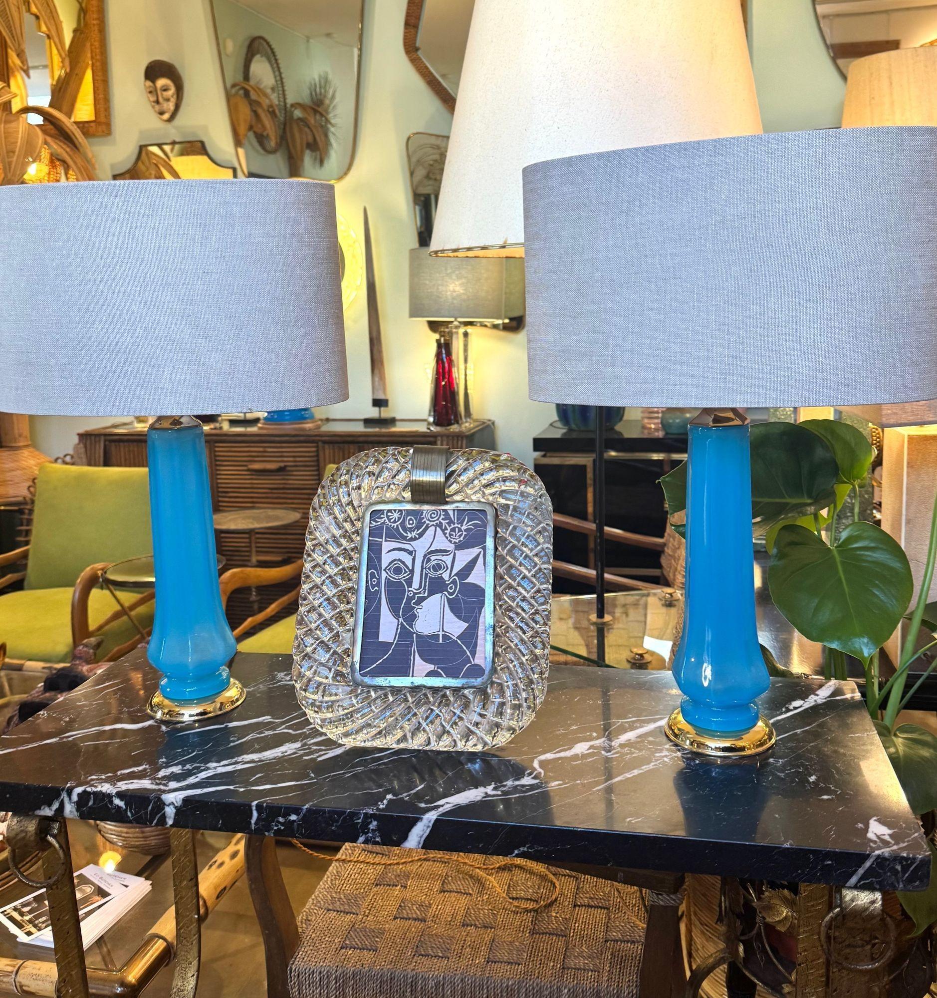 A pair of 1960s blue Murano opaline glass lamps by Giovanni Cenedese 9