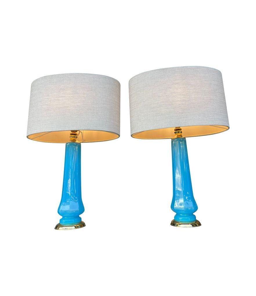 A pair of 1960s blue Murano opaline glass lamps by Giovanni Cenedese 10