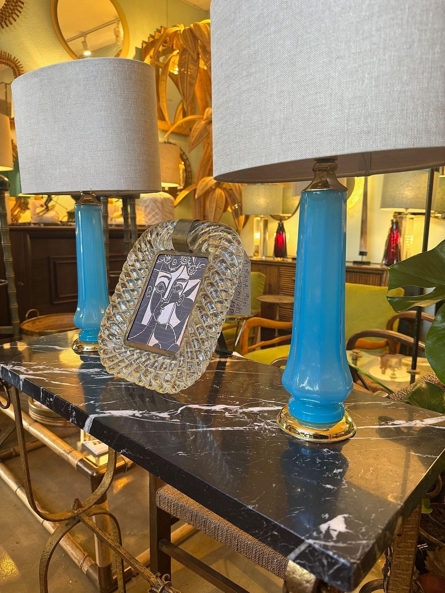 A pair of 1960s blue Murano opaline glass lamps by Giovanni Cenedese 11