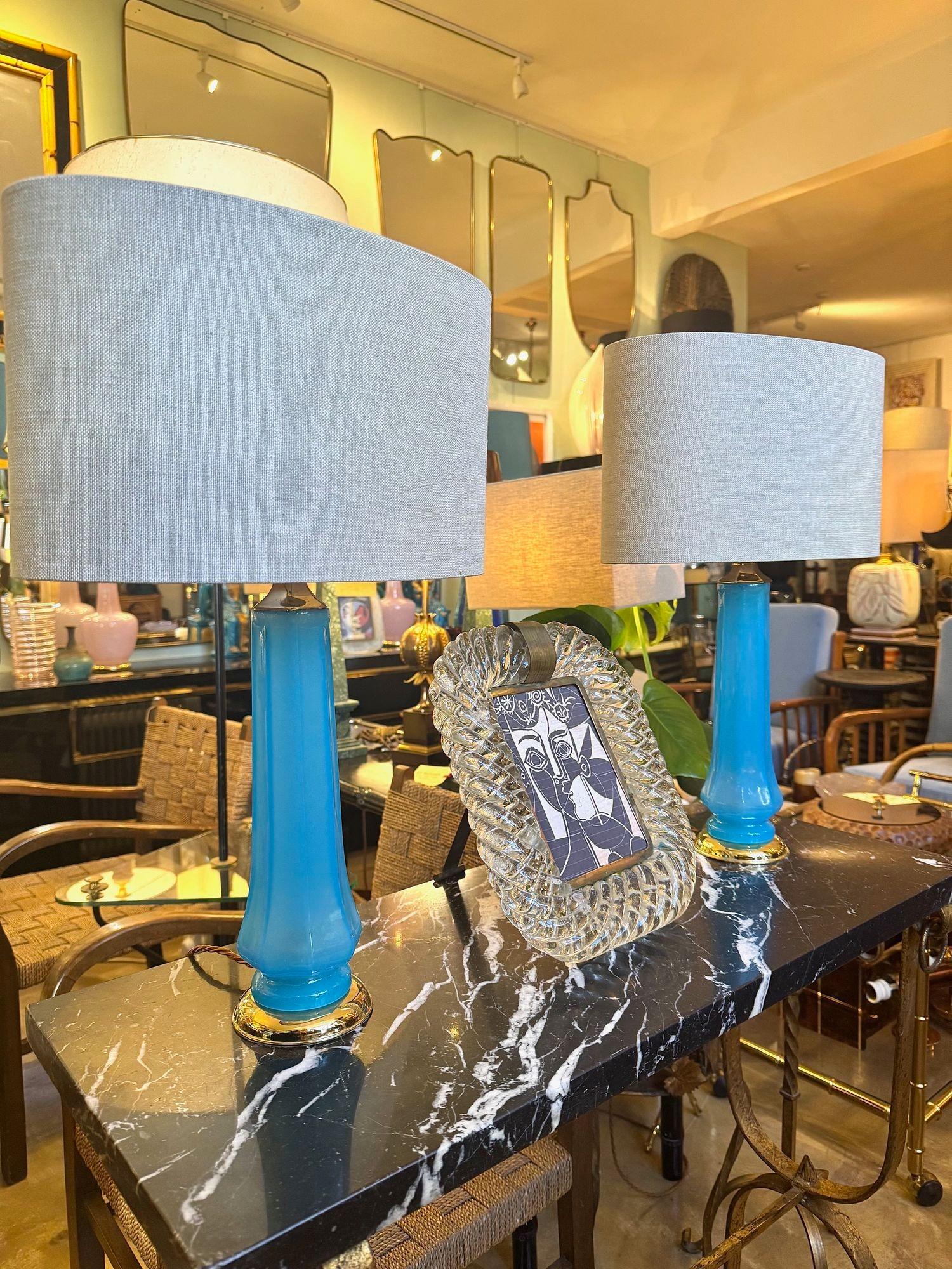 A pair of 1960s blue Murano opaline glass lamps by Giovanni Cenedese 12