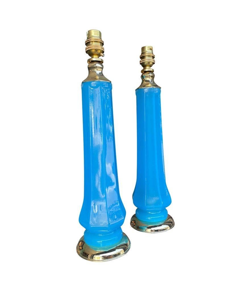 A pair of 1960s blue Murano opaline glass lamps by Giovanni Cenedese 13