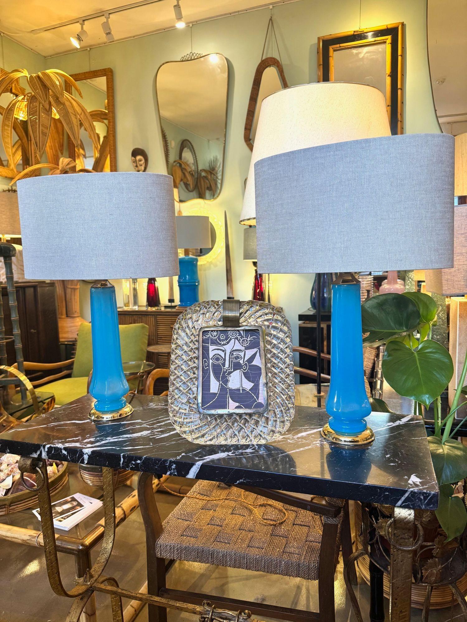 A pair of 1960s blue Murano opaline glass lamps by Giovanni Cenedese 14