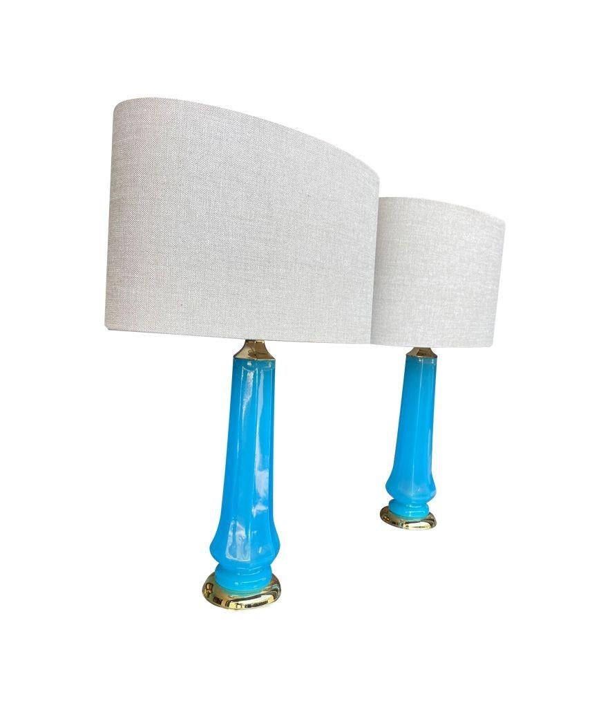 Italian A pair of 1960s blue Murano opaline glass lamps by Giovanni Cenedese