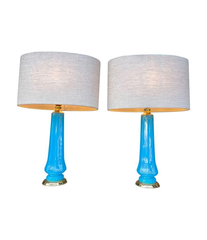 Mid-20th Century A pair of 1960s blue Murano opaline glass lamps by Giovanni Cenedese