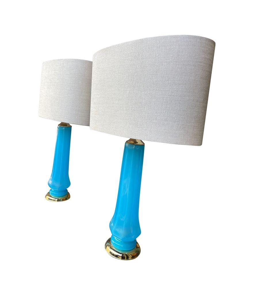 A pair of 1960s blue Murano opaline glass lamps by Giovanni Cenedese 1