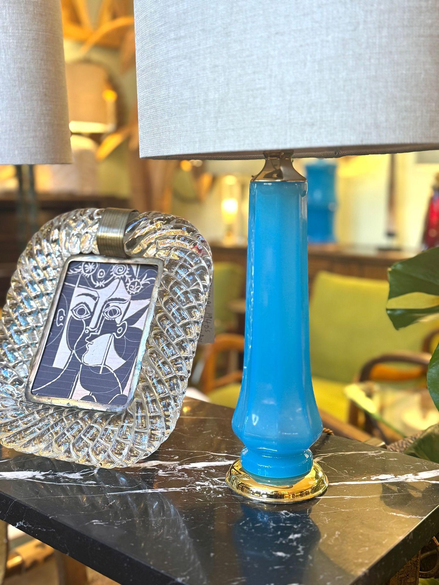 A pair of 1960s blue Murano opaline glass lamps by Giovanni Cenedese 2