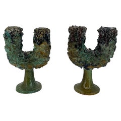 Pair of 1960s Brutalist Style Ceramic Candelabra from Caltagirone CCA