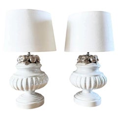 A Pair of 1960's Ceramic Table Lights with Silver Fruit Decoration