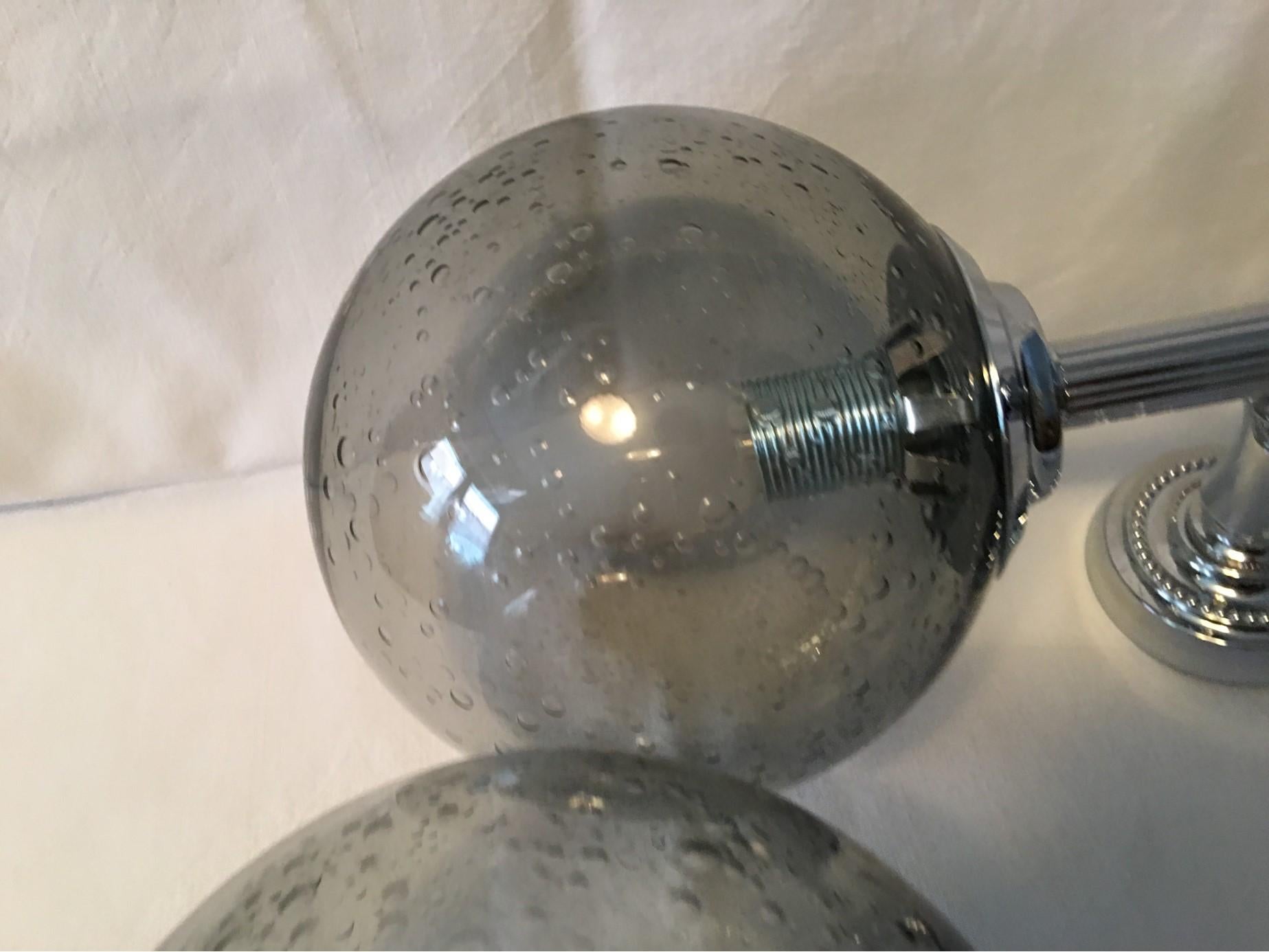Pair of 1960s Chrome and Smoked Air Bubbles Glass Sconces For Sale 4