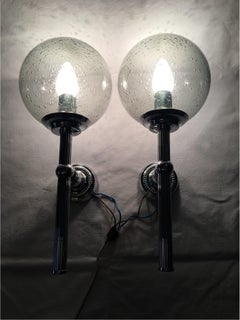 Pair of 1960s Chrome and Smoked Air Bubbles Glass Sconces