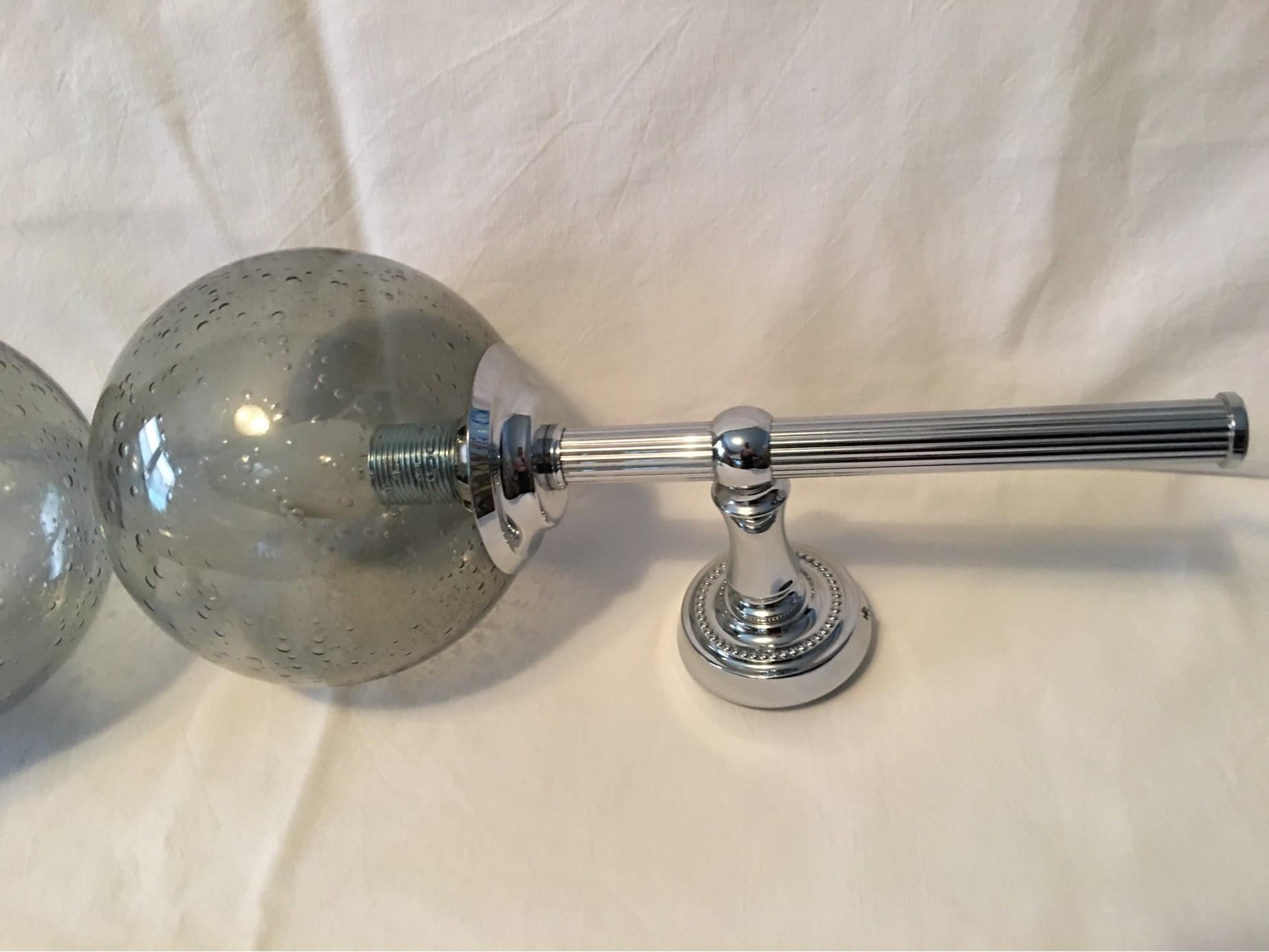 German Pair of 1960s Chrome and Smoked Air Bubbles Glass Sconces For Sale