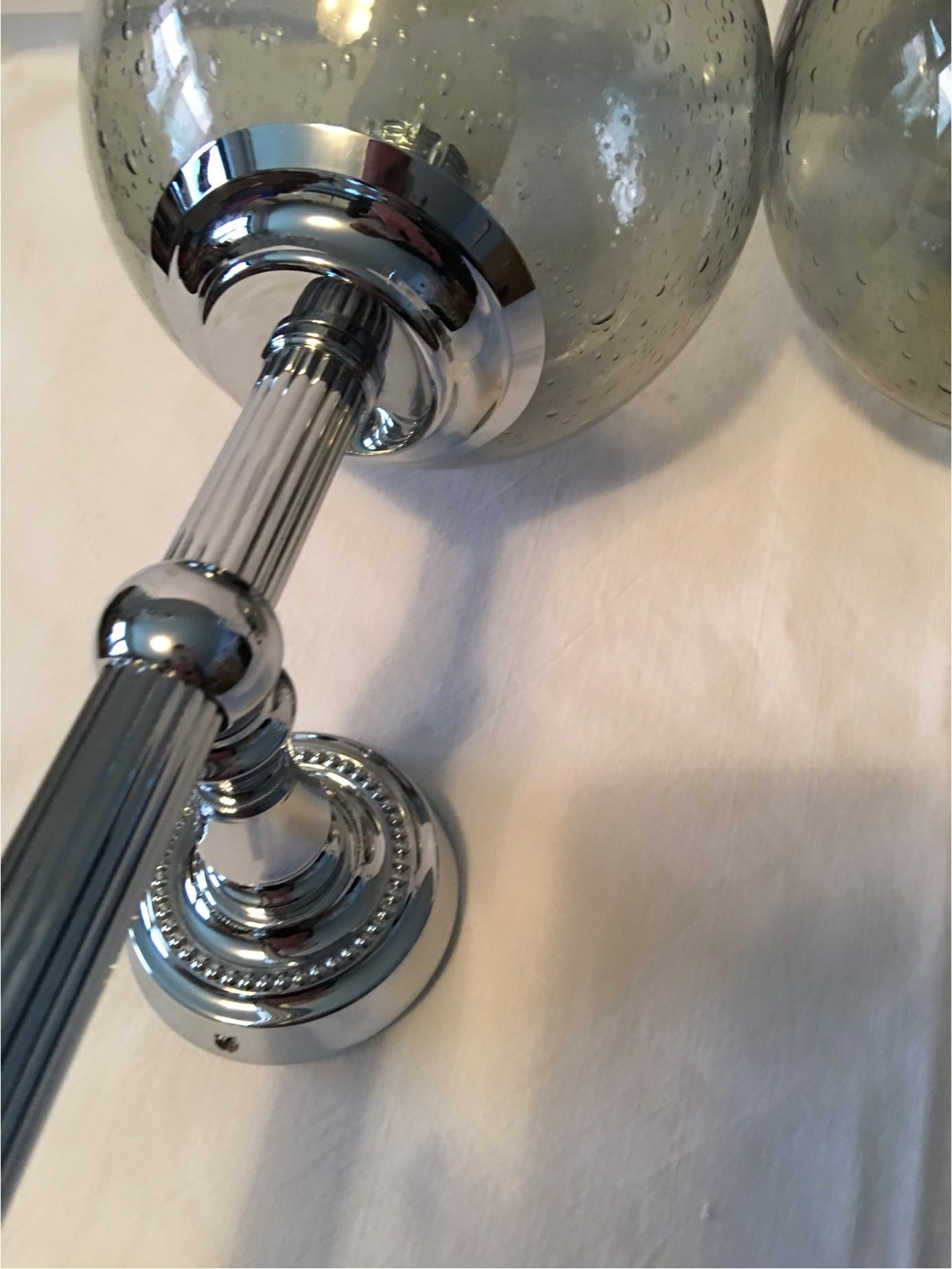 Copper Pair of 1960s Chrome and Smoked Air Bubbles Glass Sconces For Sale