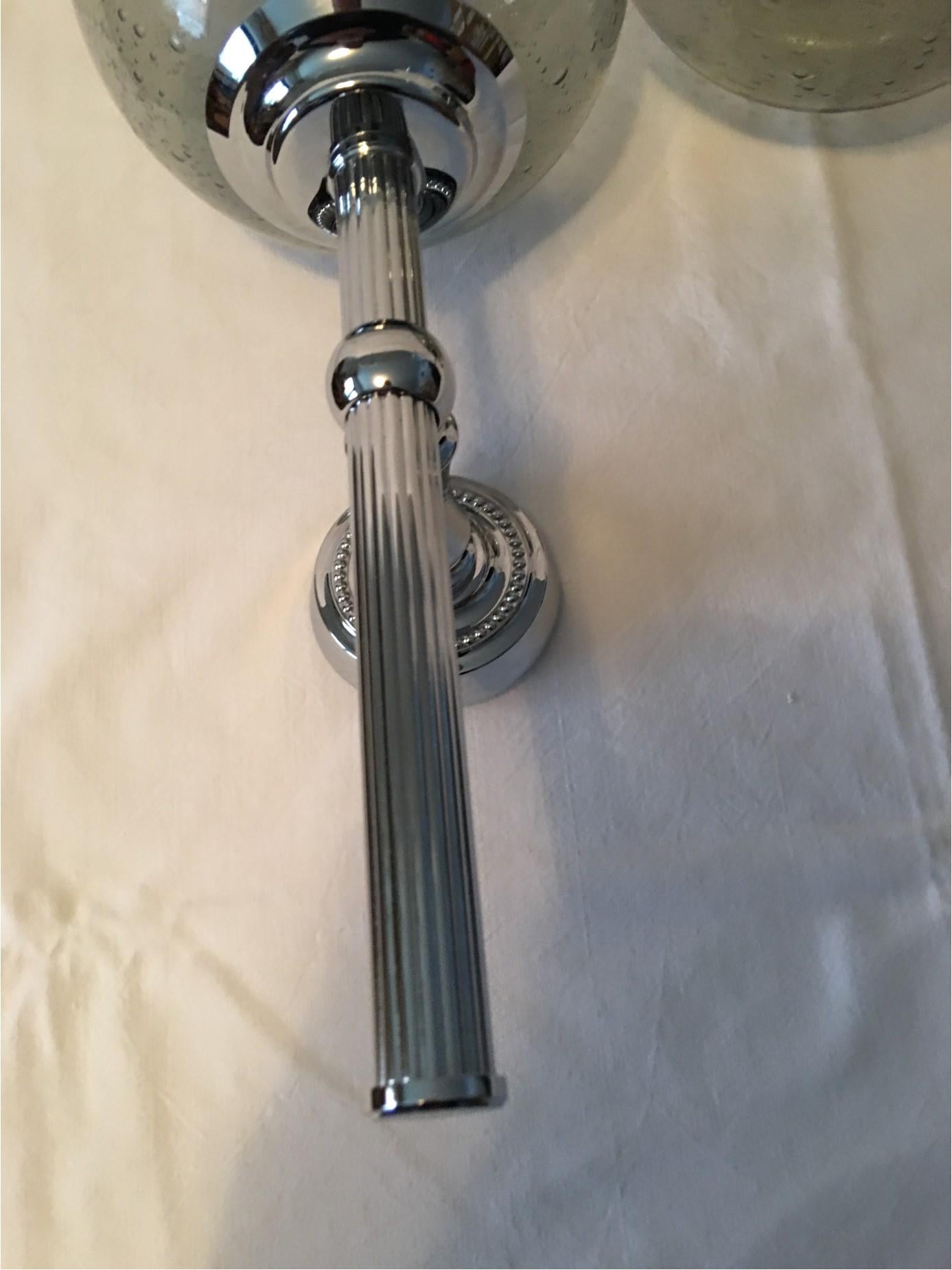 Pair of 1960s Chrome and Smoked Air Bubbles Glass Sconces For Sale 1