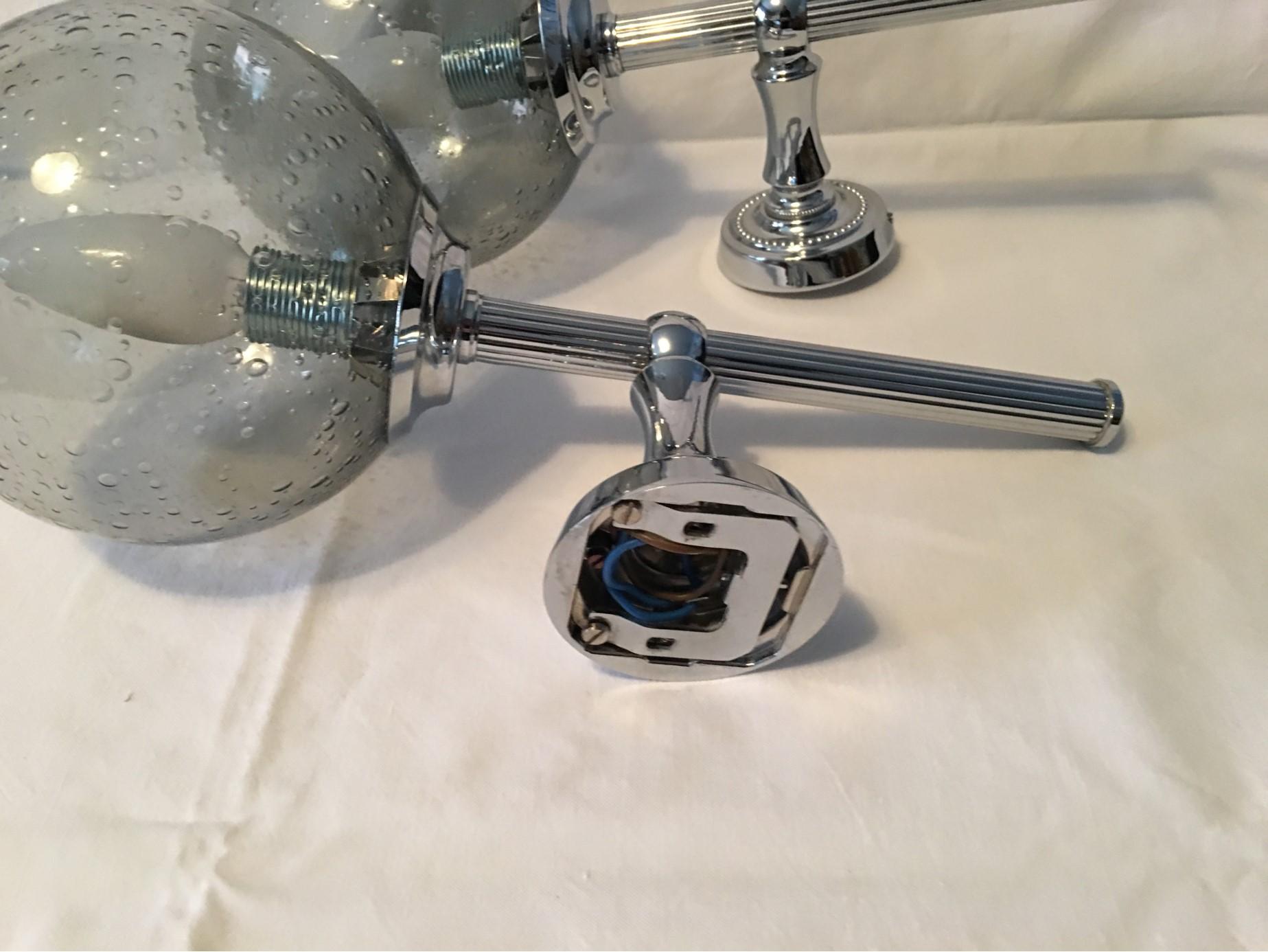 Pair of 1960s Chrome and Smoked Air Bubbles Glass Sconces For Sale 2