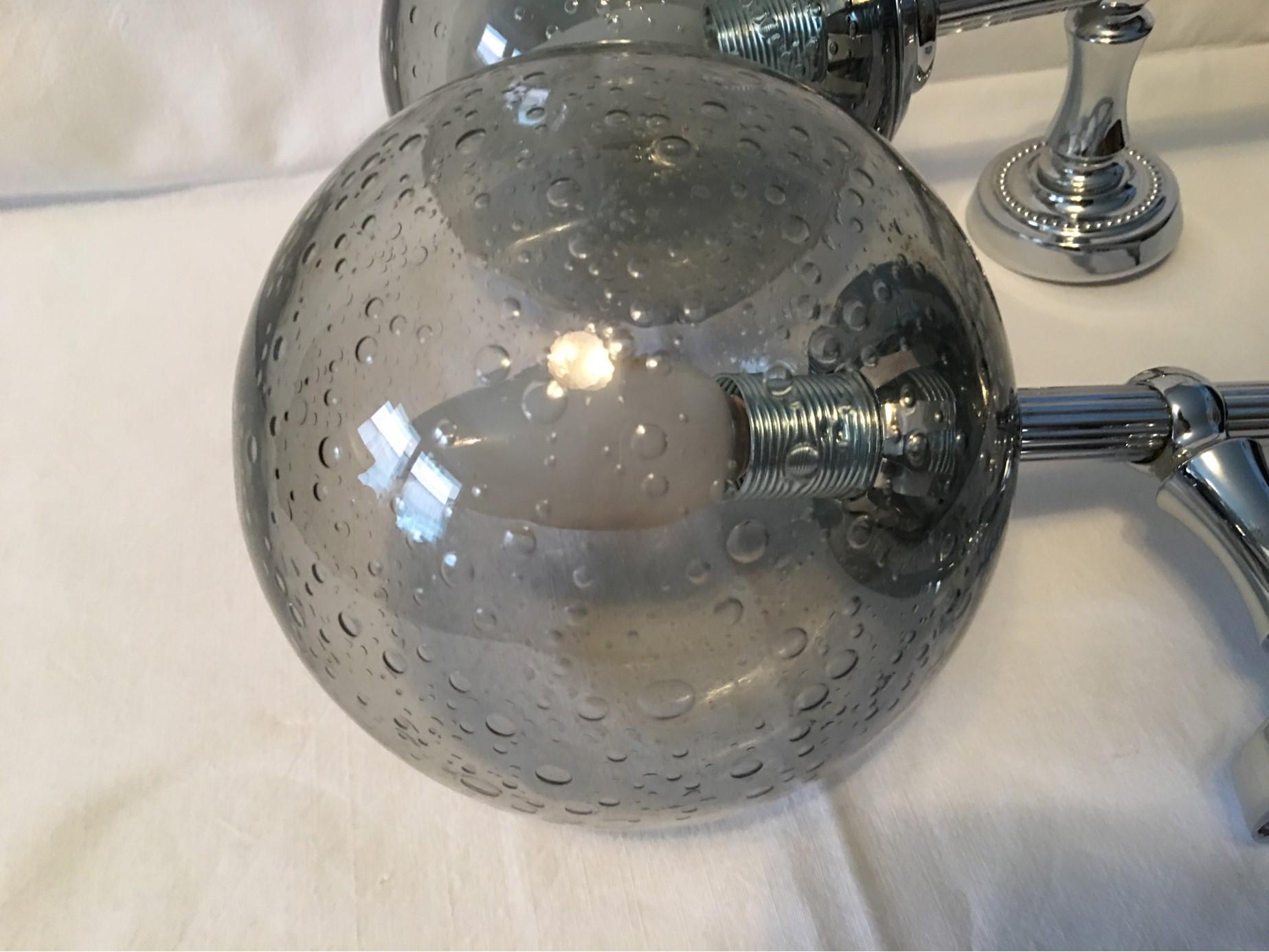 Pair of 1960s Chrome and Smoked Air Bubbles Glass Sconces For Sale 3