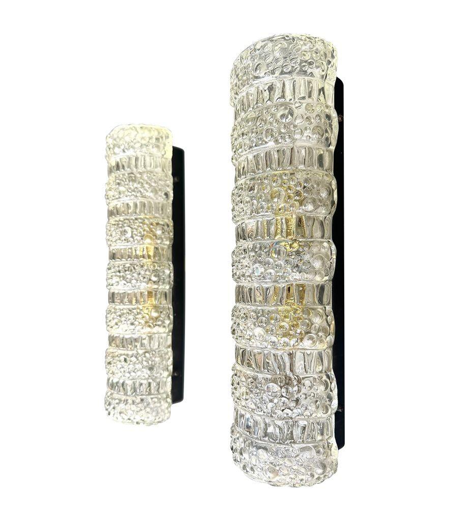 A pair of 1960s clear geometric textured glass wall lights For Sale 3