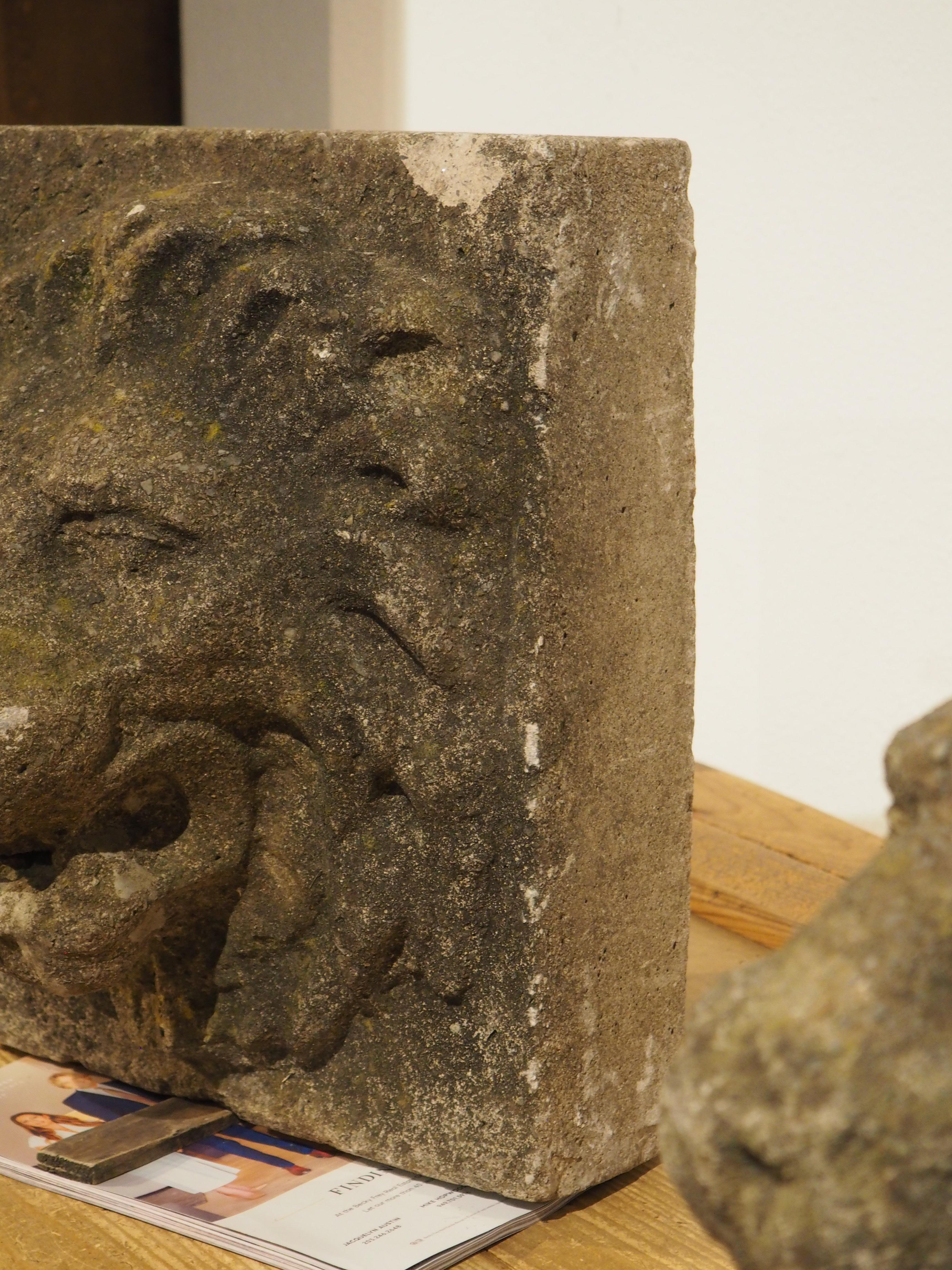 A Pair of 1960s English Cast Stone Lion Mascaron Fountain Spouts 7