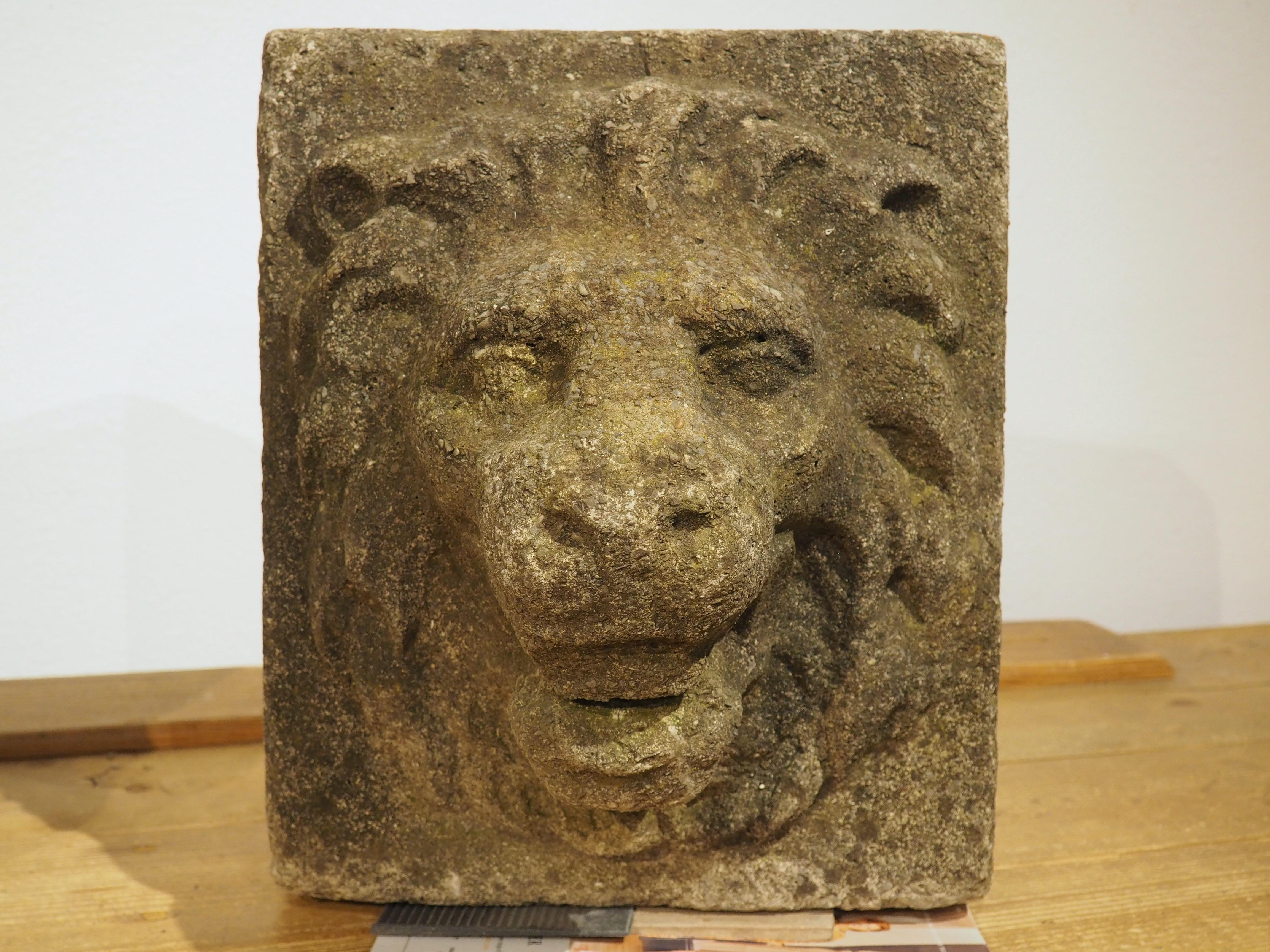 A Pair of 1960s English Cast Stone Lion Mascaron Fountain Spouts 2