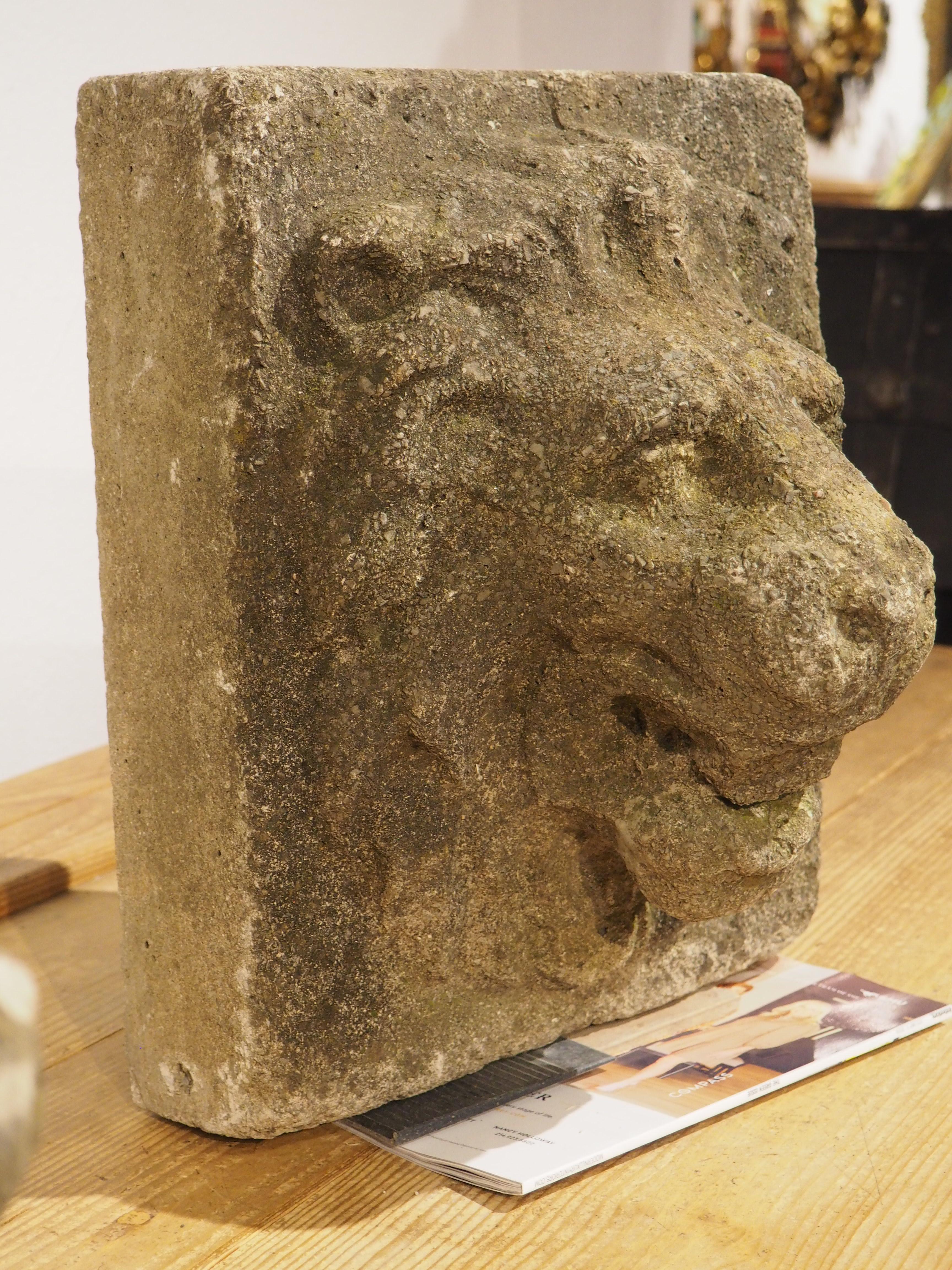 A Pair of 1960s English Cast Stone Lion Mascaron Fountain Spouts 5