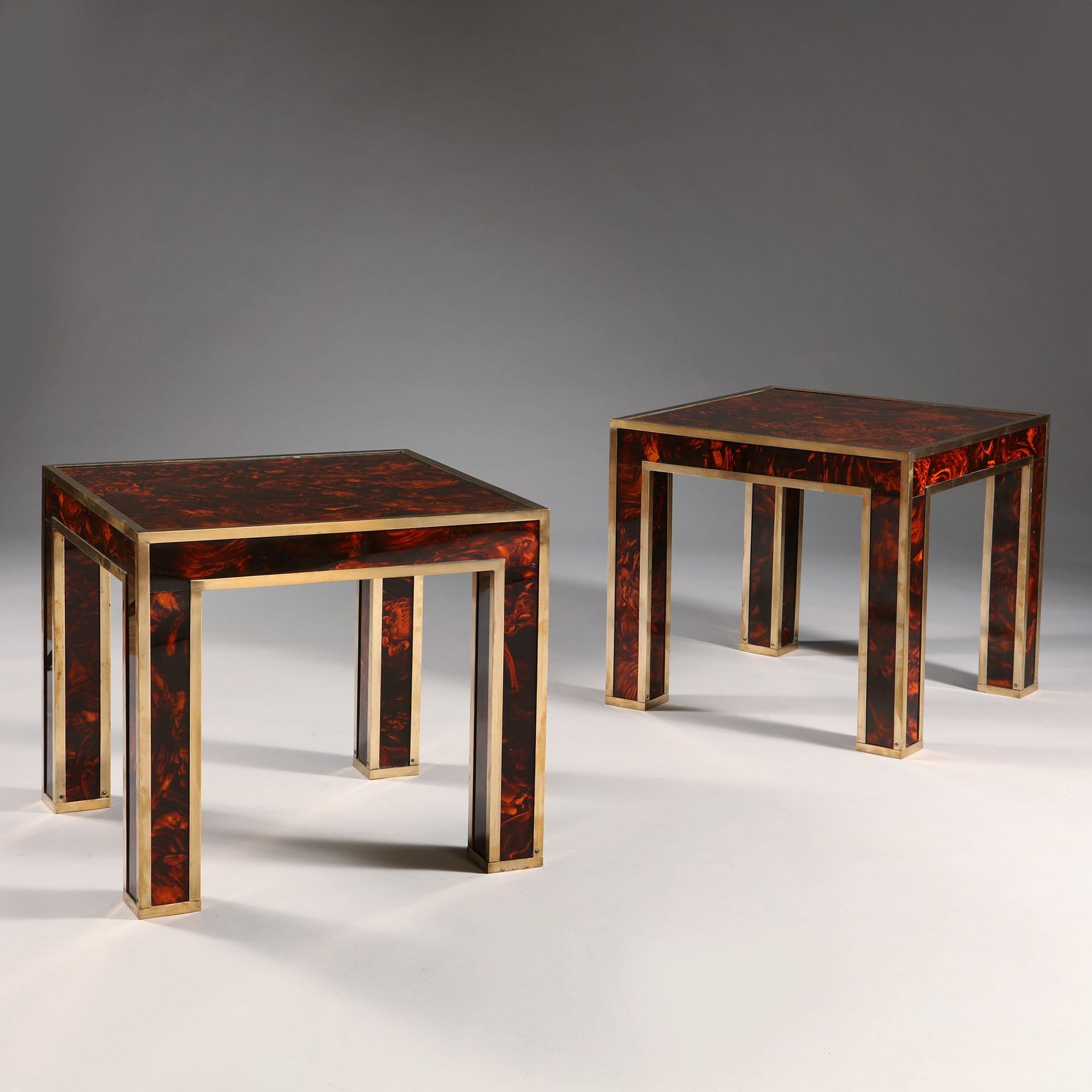 Brass Pair of 1960s Faux Tortoiseshell Occasional Tables after Maison Jansen