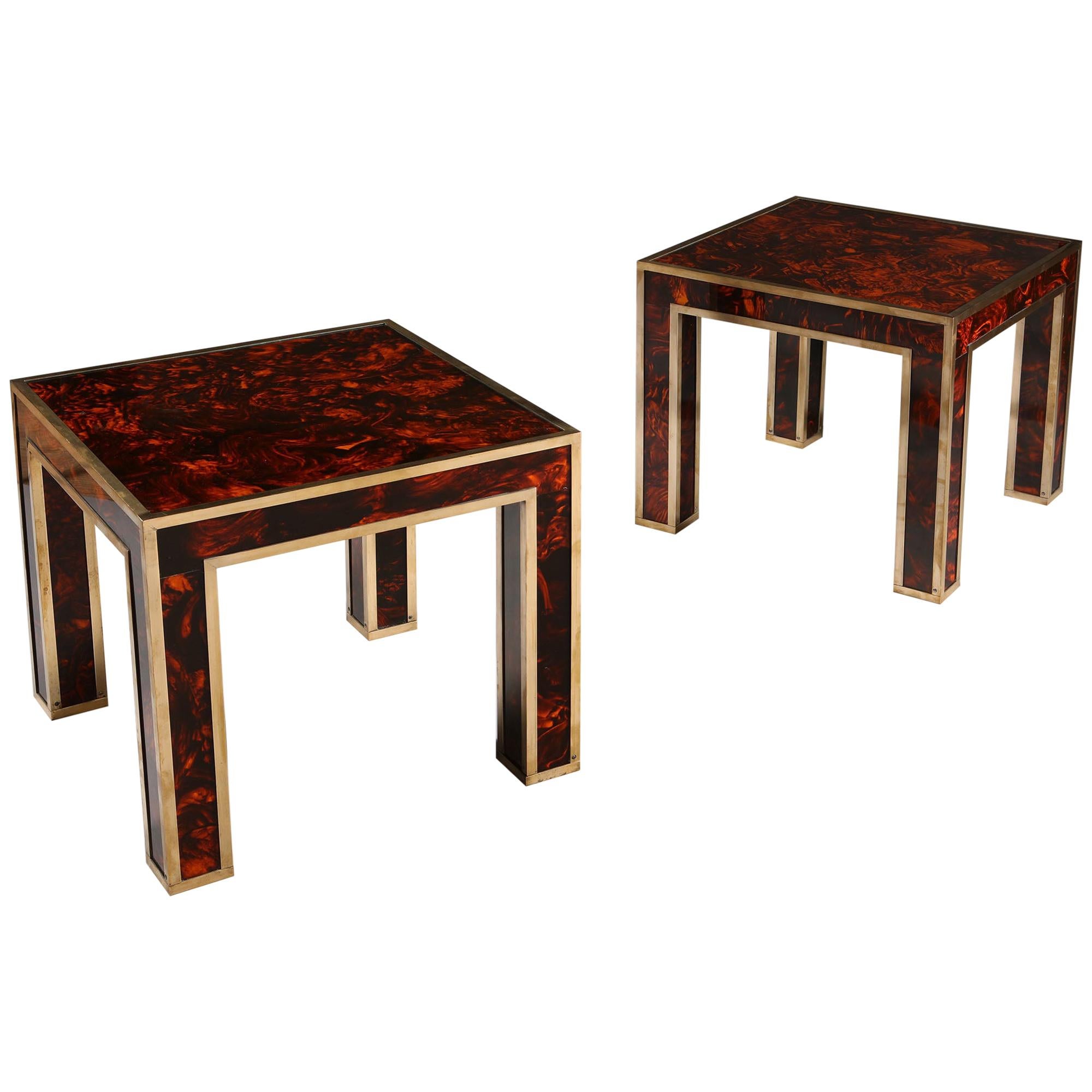 Pair of 1960s Faux Tortoiseshell Occasional Tables after Maison Jansen