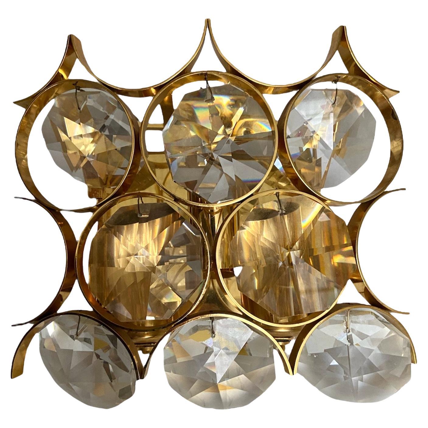 A pair of 1960s Gilt Brass and Diamond Shaped Glass Sconces by Palwa