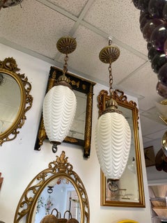 A pair of 1960s Hollywood Regency Draped Satin Glass Pendant Lights
