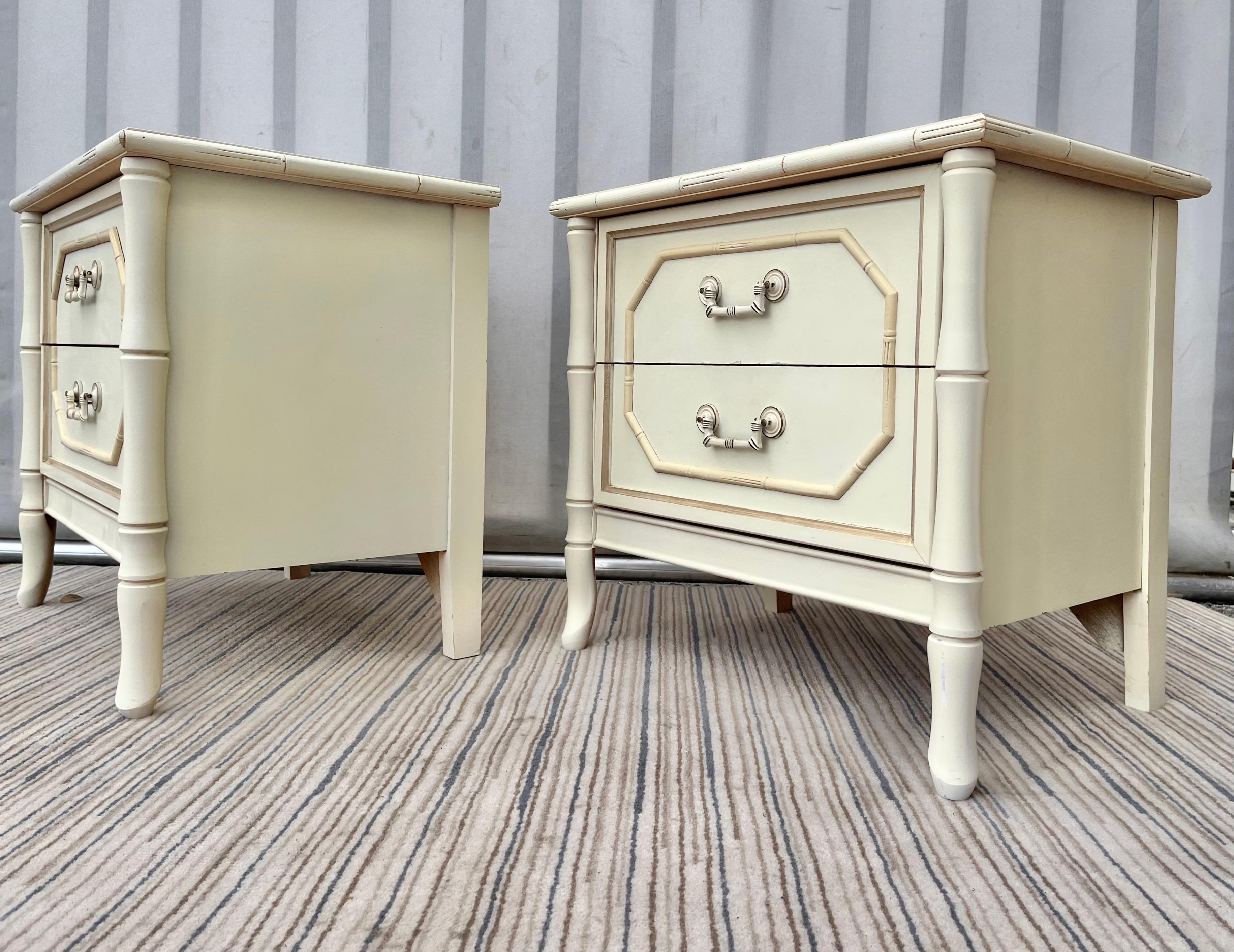 American Pair of 1960s Mid Century Hollywood Regency Broyhill Faux Bamboo Nightstands