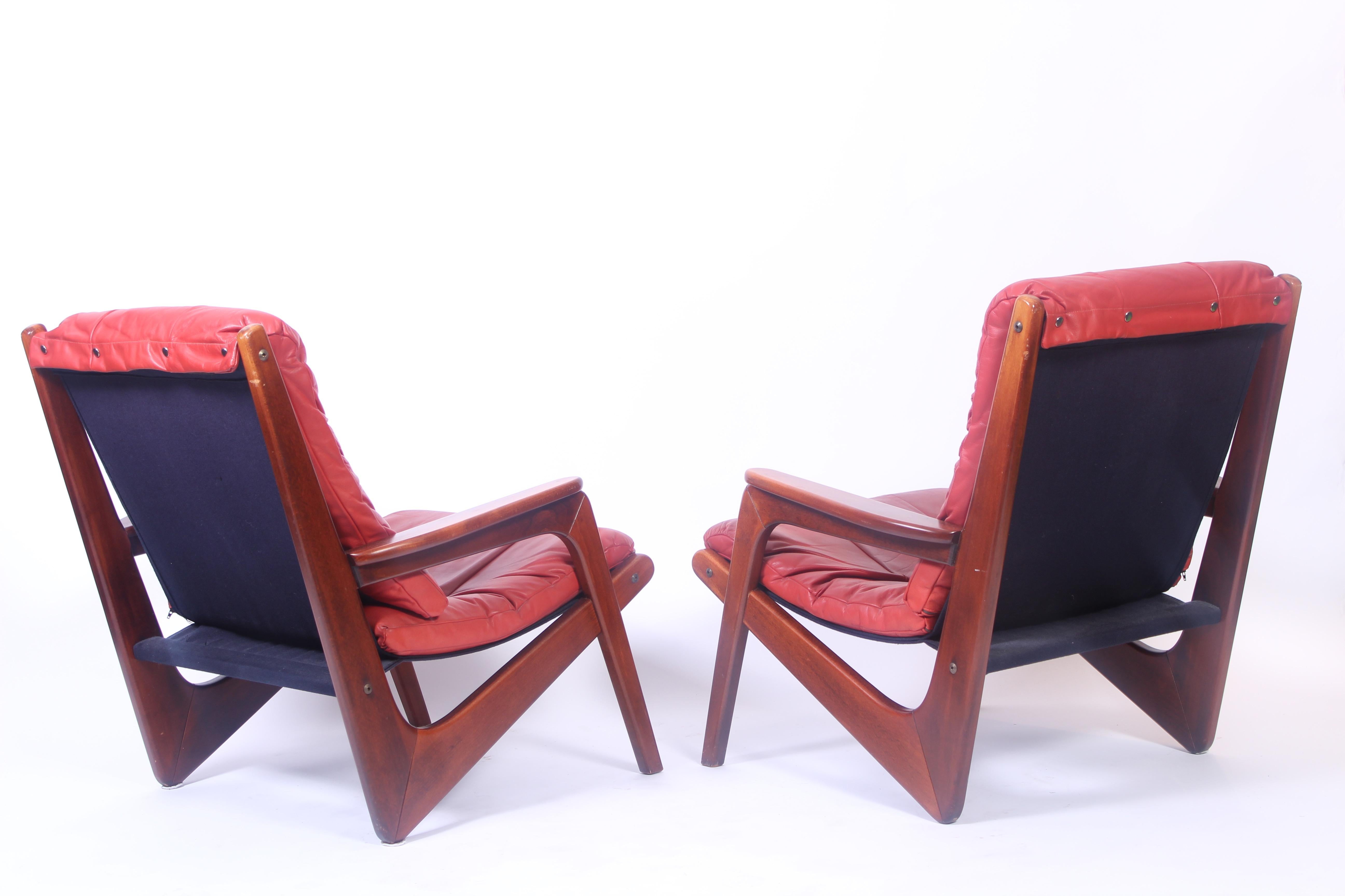 Leather Pair of 1960s Norwegian Easy Chairs