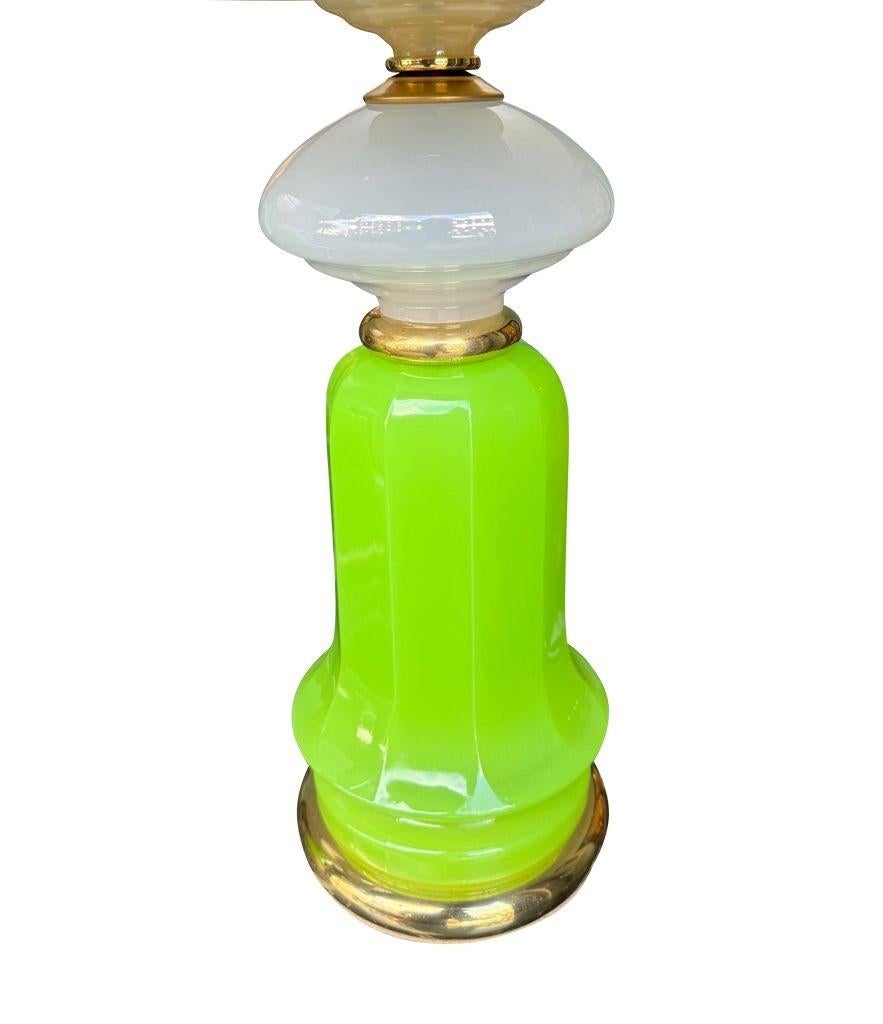 A pair of 1960s opaline, lime green Murano glass lamps by Gino Cenedese For Sale 6