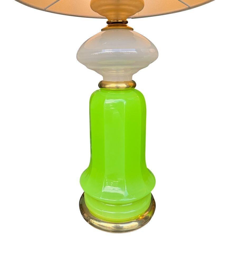 Mid-20th Century A pair of 1960s opaline, lime green Murano glass lamps by Gino Cenedese For Sale
