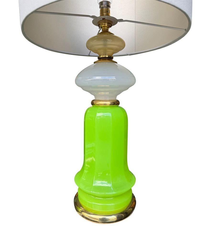 A pair of 1960s opaline, lime green Murano glass lamps by Gino Cenedese For Sale 1