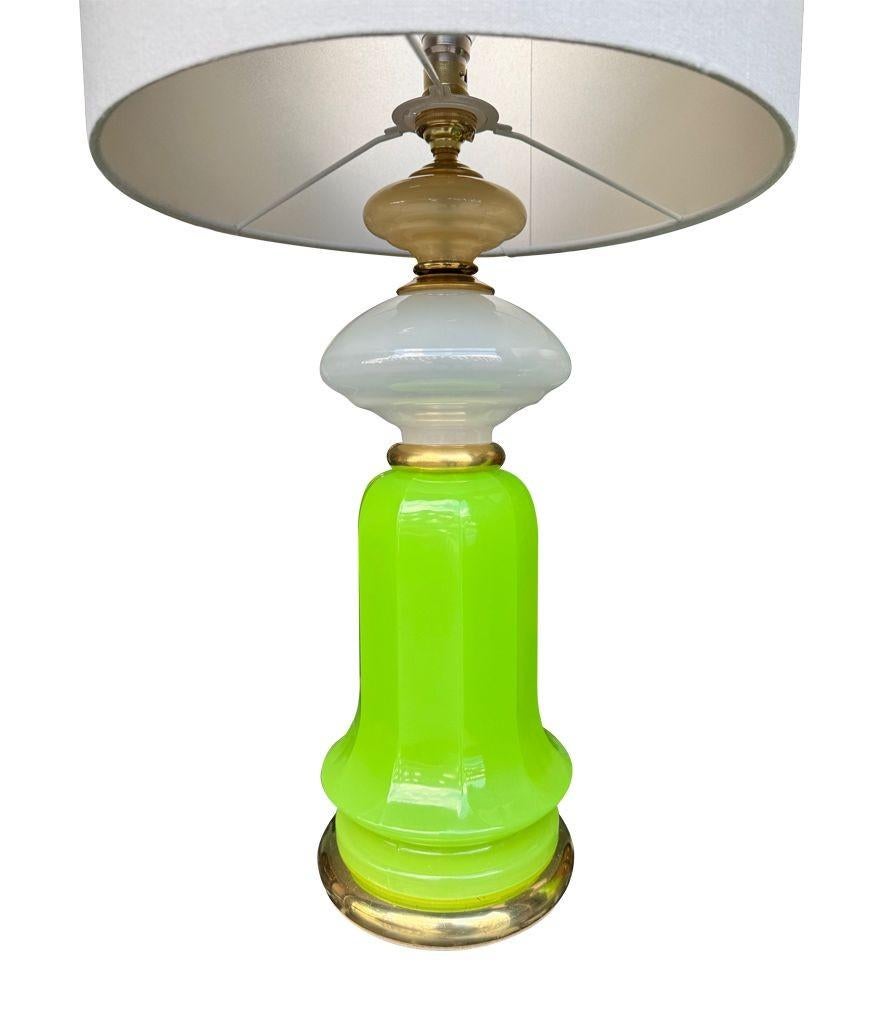 A pair of 1960s opaline, lime green Murano glass lamps by Gino Cenedese For Sale 2