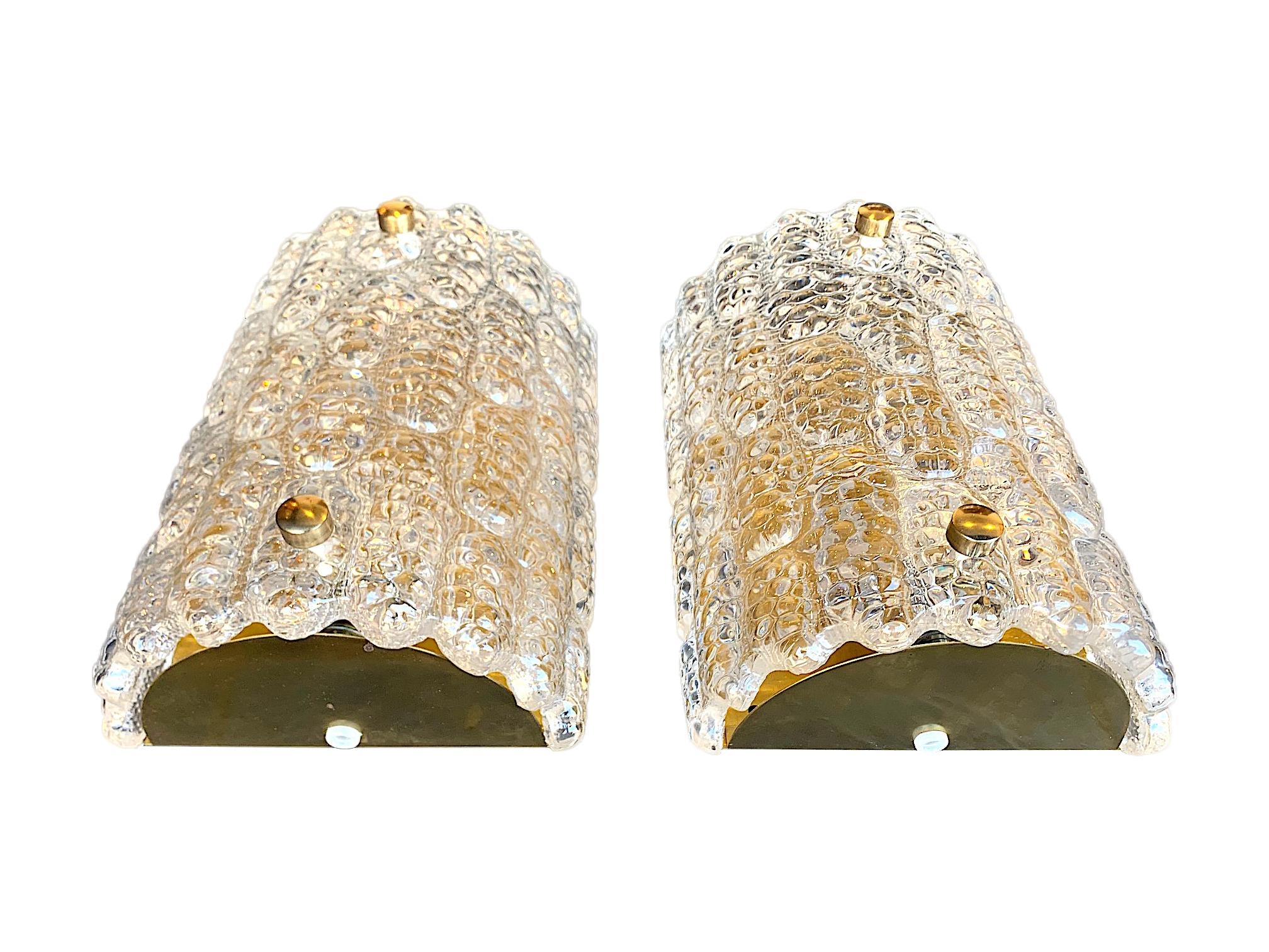 Mid-Century Modern Pair of 1960s Orrefors Glass and Brass Wall Sconces by Carl Fagerlund