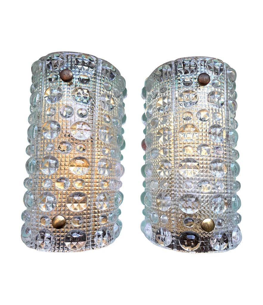 Un par de socnces de pared de cristal Orrefors de los años 60, de Carl Fagerlund para Lyfa Sueco en venta