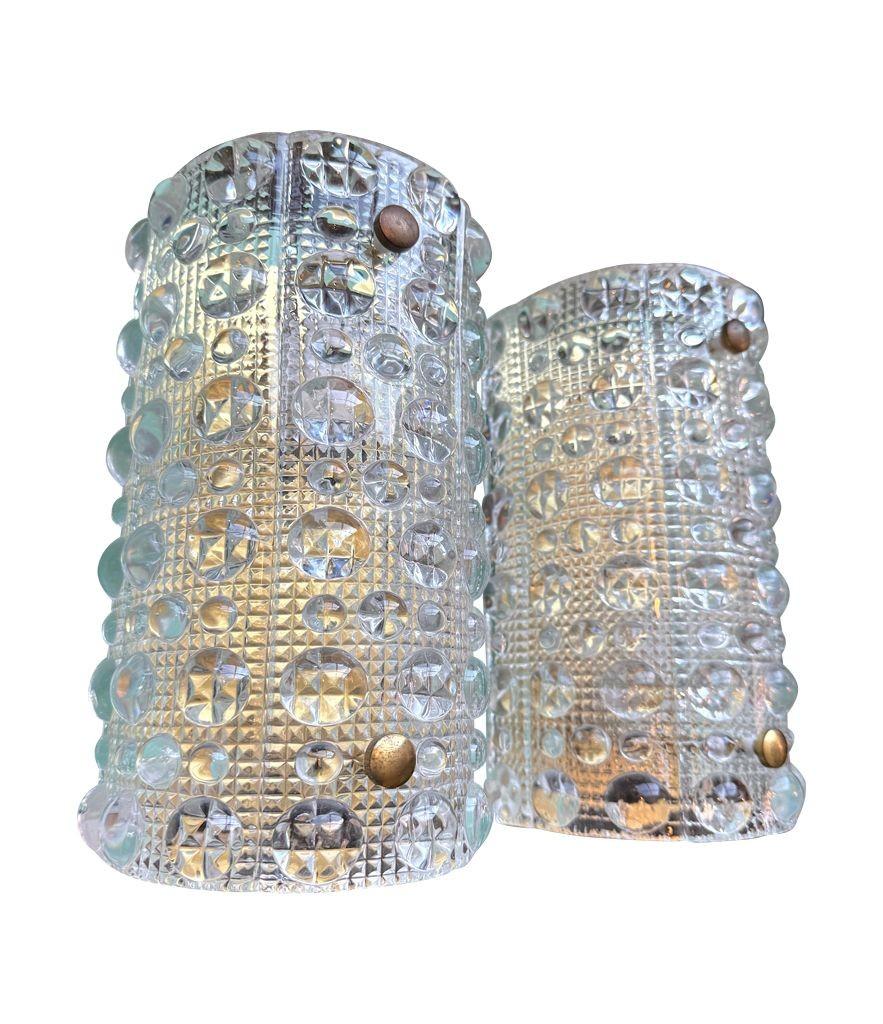 Un par de socnces de pared de cristal Orrefors de los años 60, de Carl Fagerlund para Lyfa en Bueno estado para la venta en London, GB