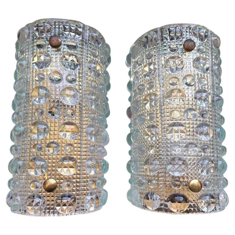 Un par de socnces de pared de cristal Orrefors de los años 60, de Carl Fagerlund para Lyfa en venta