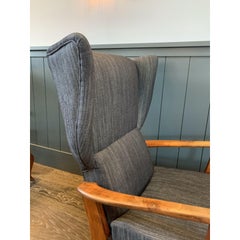 Pair of 1960s Paolo Buffa Walnut and Denim Wingback Chairs