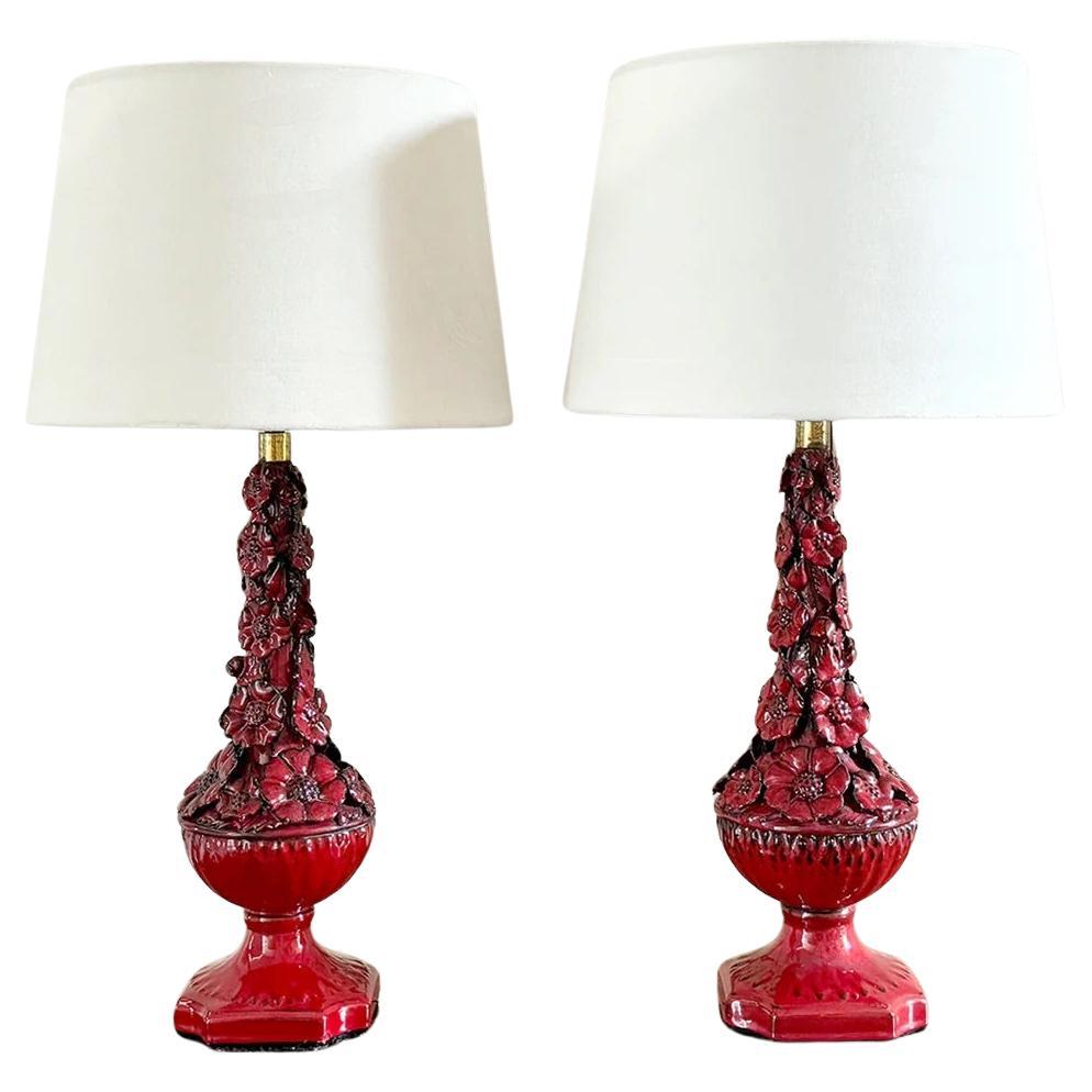 A Pair of 1960's Red Casa Pupo Manises Table Lights For Sale