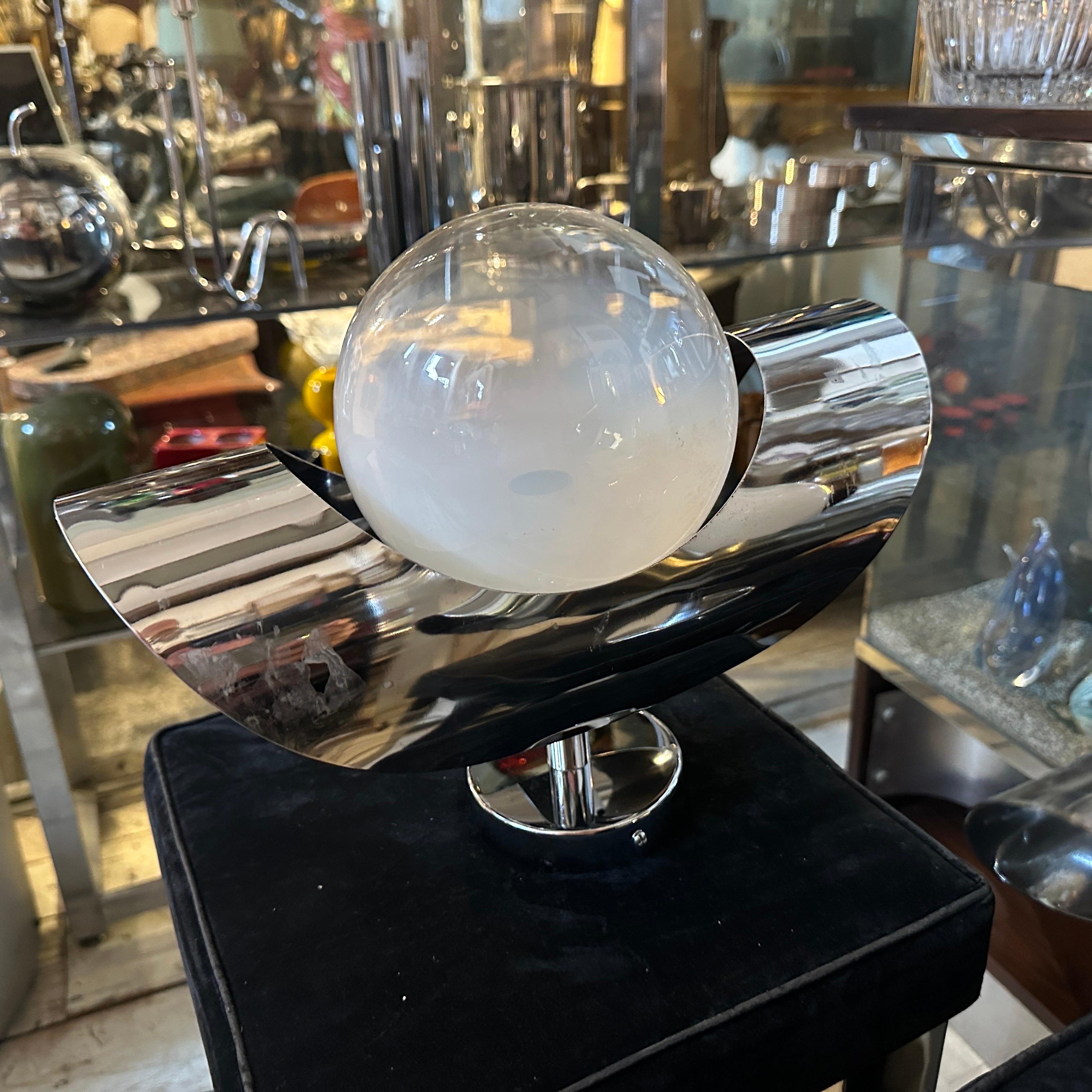 Un par de apliques de acero cromado y cristal de Murano de la Space Age de los años 60, de Mazzega en venta 5