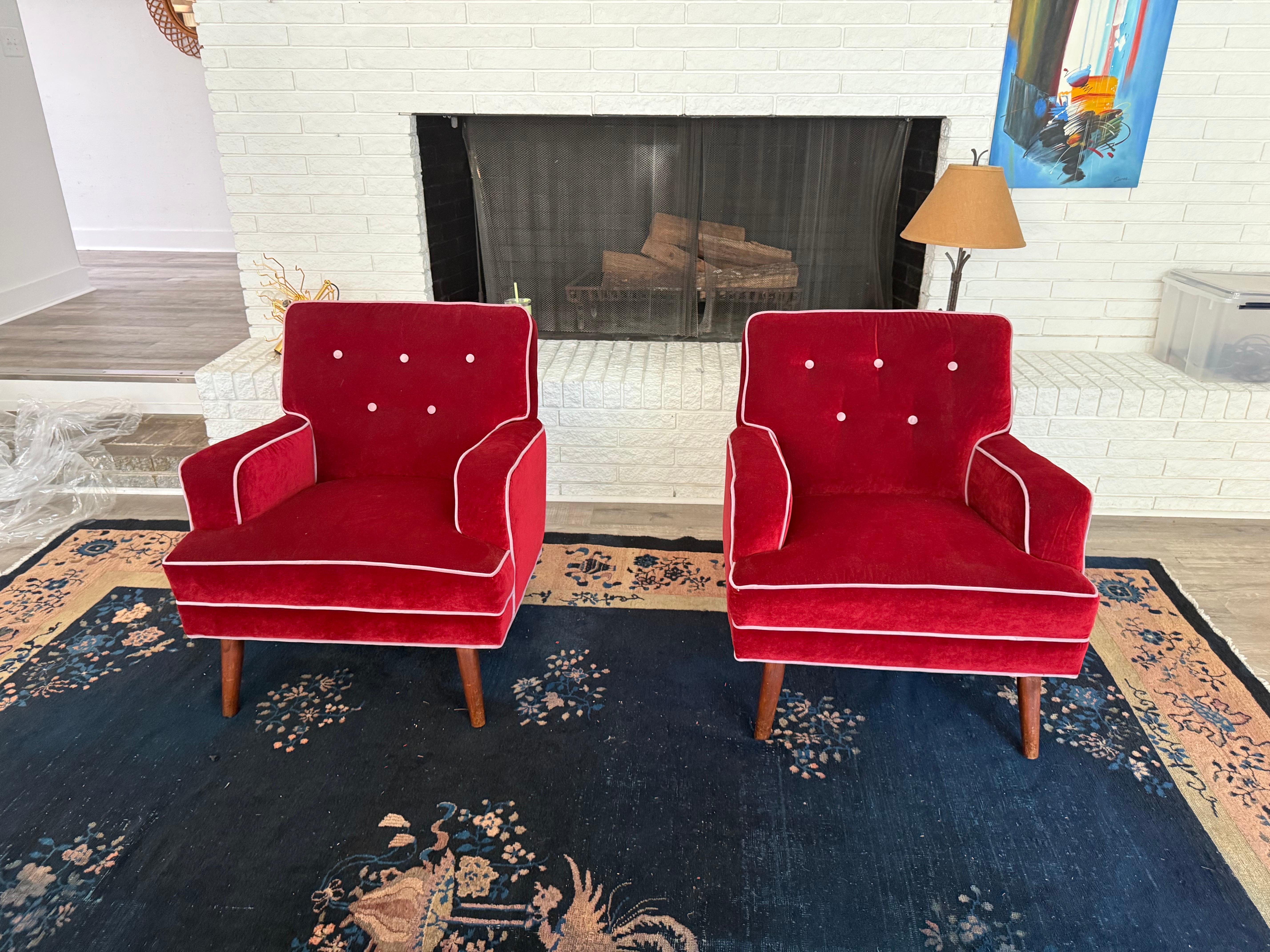 Mid-20th Century A pair of 1960s Swedish Modern Club Chairs in Merlot Velvet and Lavender For Sale