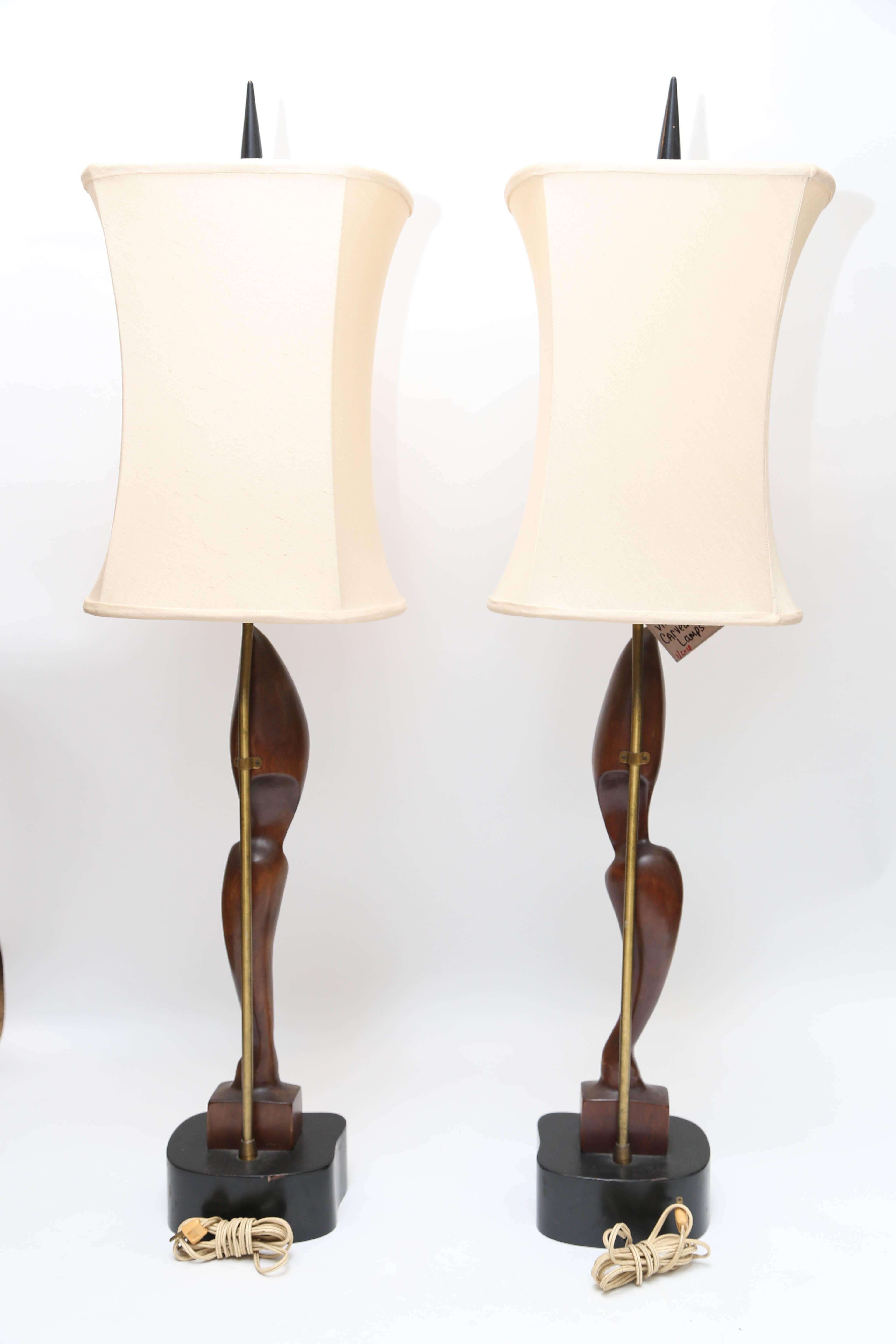 20th Century Superb Pair of 1960s Vintage Heifetz Opposing Male/Female Statuettes Lamps