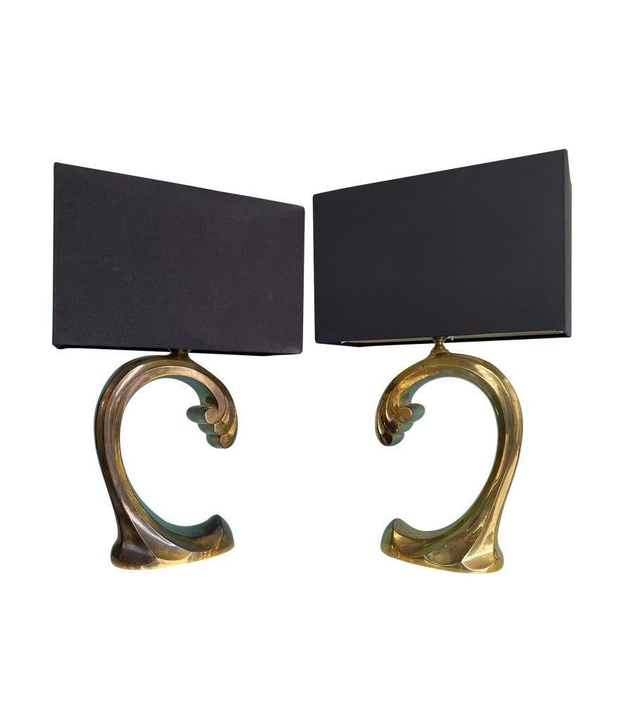 A pair of 1970s brass wave lamps by Belgium lighting company Regina For Sale 1