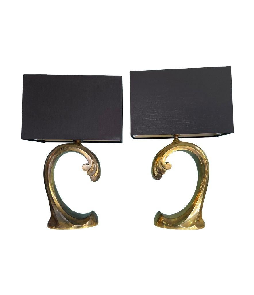 A pair of 1970s brass wave lamps by Belgium lighting company Regina For Sale 2
