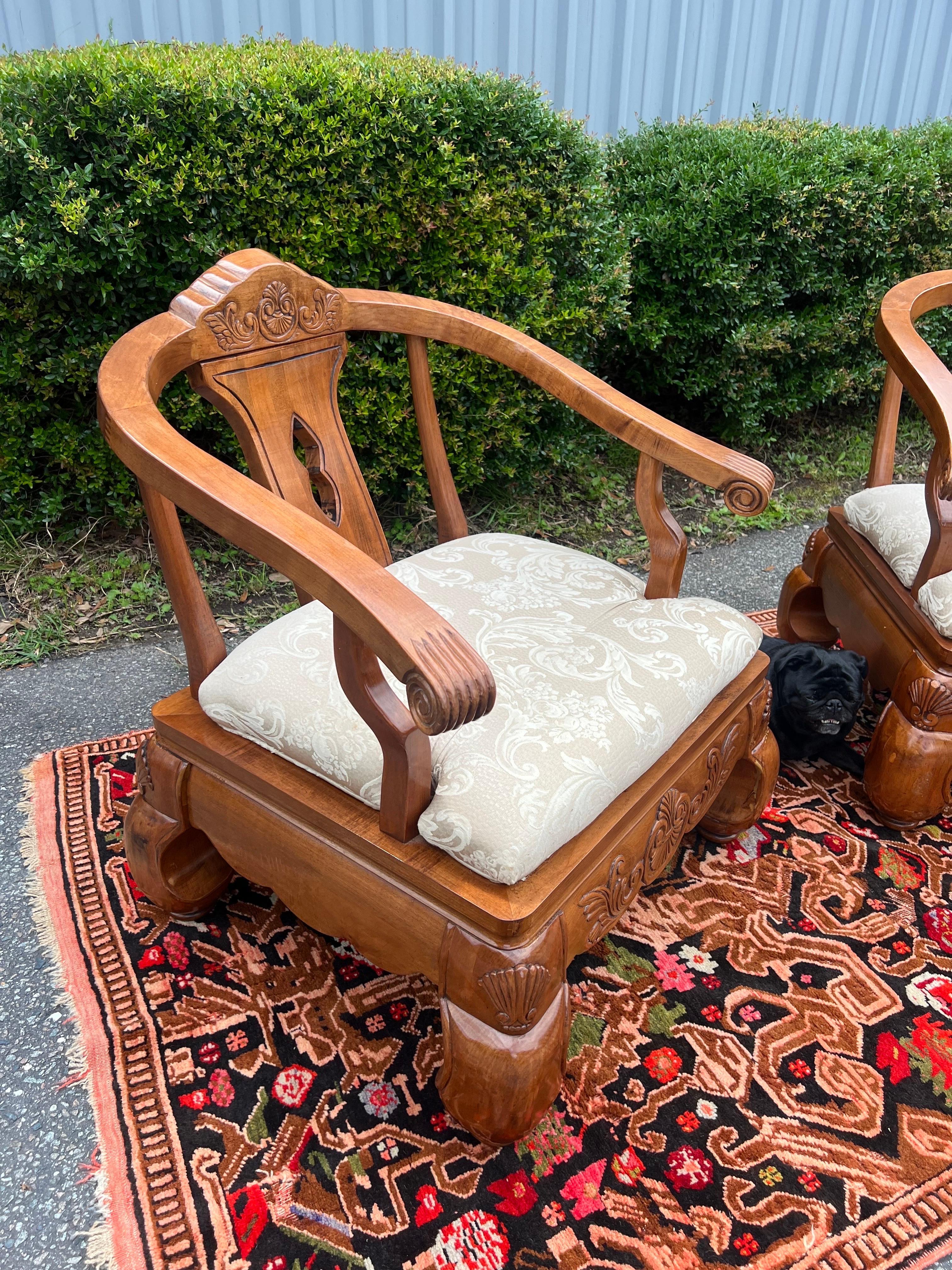 Hand-Carved A pair of 1970s Chinese Chinoiserie Oak Ming Style Accent Chairs, 1970’s