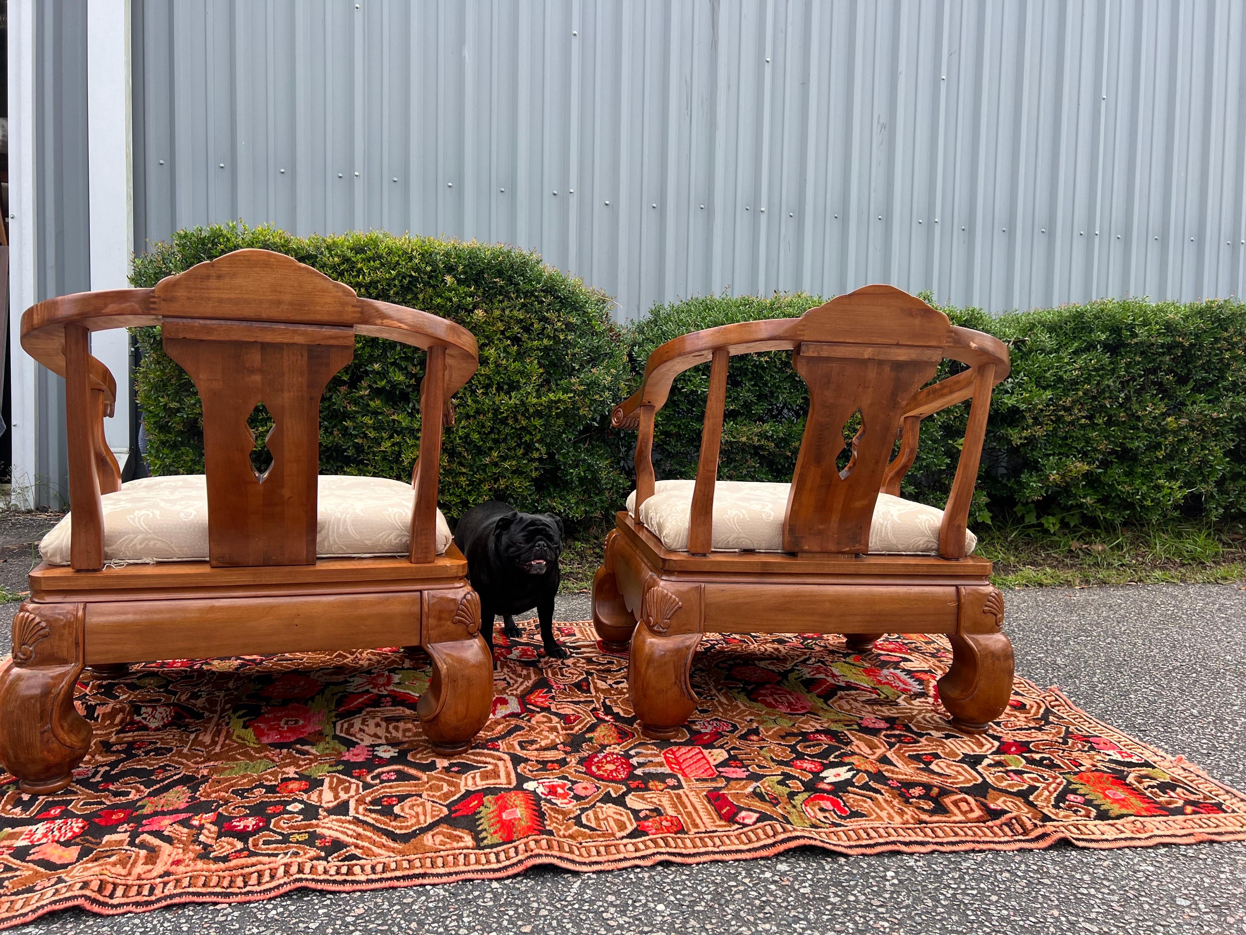 Late 20th Century A pair of 1970s Chinese Chinoiserie Oak Ming Style Accent Chairs, 1970’s