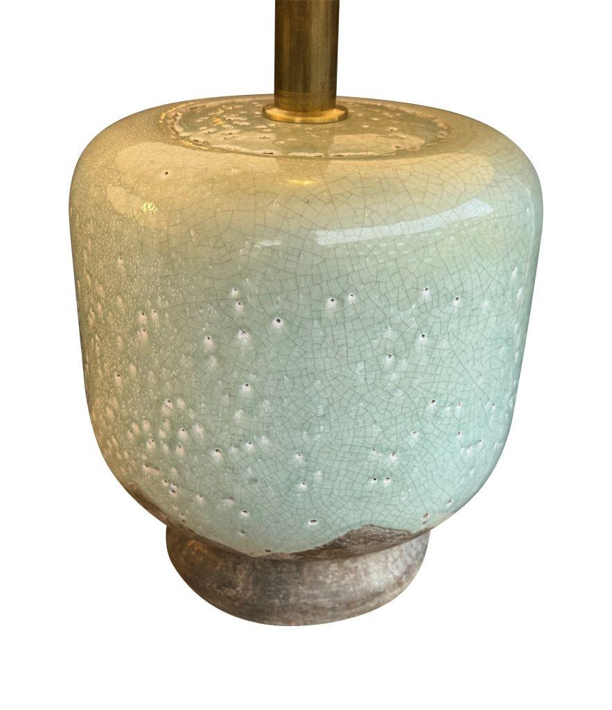 Paire de lampes en céramique émaillée craquelée de style chinoiserie des années 1970 par Ugo Zaccanini en vente 3